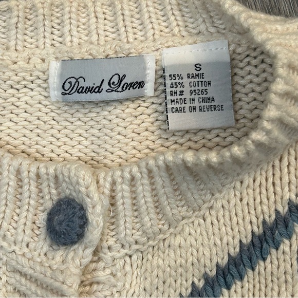 Cardigan Size S Ivory Blue Floral Knit Embroidered Granny Grandma Cottage Core - Picture 3 of 5